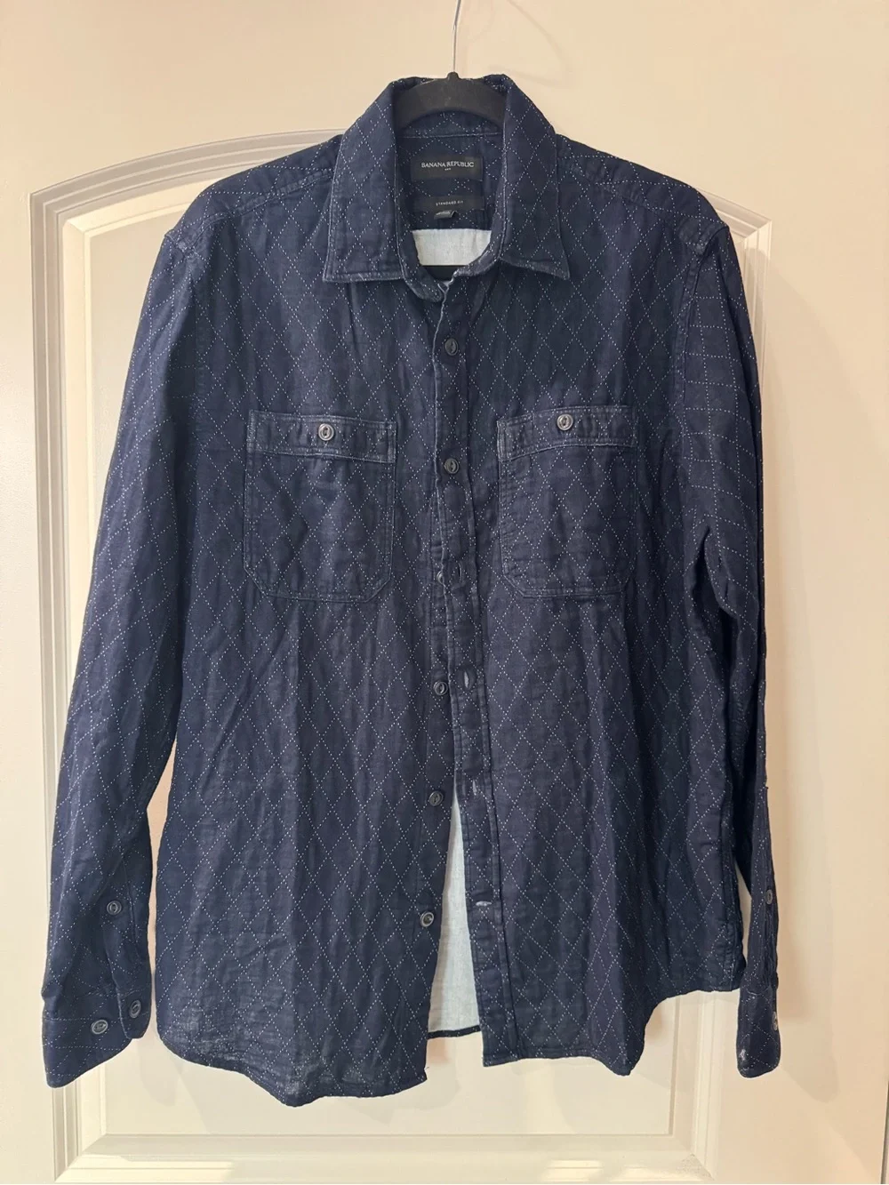 Banana Republic Blue Diamond Quilted look Long Sleeve Shirt Jacket Sz Medium